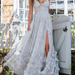 Floral Frill Split Maxi Dress
