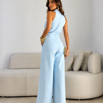 Valentina | Halter Jumpsuit with Tie Front and Wide-leg Palazzo Cut