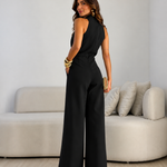 Valentina | Halter Jumpsuit with Tie Front and Wide-leg Palazzo Cut