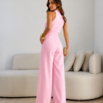 Valentina | Halter Jumpsuit with Tie Front and Wide-leg Palazzo Cut