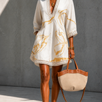 Angela | Gold marble dress with crochet lace