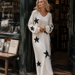 Oversized Star Print Knit Sweater Maxi Dress