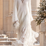 Soft And Cozy Long-haired White Knit Lace Hem Maxi Dress