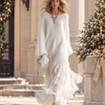 Soft And Cozy Long-haired White Knit Lace Hem Maxi Dress