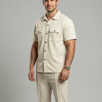 KZZ Solid-Color Button-Down Shirt and Trousers Set