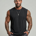 KZZ Men's Washed Sleeveless Fitted Casual Plain Vest