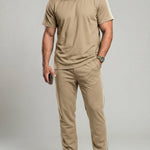 KZZ Men's Solid-Color T-Shirt and Drawstring-Waist Trousers Two-Piece Set
