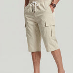 KZZ Men's Solid-Color Cargo Shorts with Flap Pockets