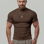 KZZ  Solid Color High Neck Tight-Fitting Short Sleeve T-Shirt