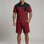 KZZ Men's Solid-Color Half-Zip Polo Shirt & Shorts Two-Piece Set