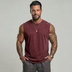 KZZ Men's Washed Sleeveless Fitted Casual Plain Vest