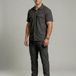 KZZ Solid-Color Button-Down Shirt and Trousers Set
