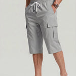 KZZ Men's Solid-Color Cargo Shorts with Flap Pockets