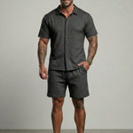 KZZ Short-sleeve button-down shirt and drawstring shorts
