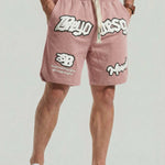 KZZ Men's Letter Embroidery Patched Drawstring Waist  Shorts