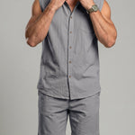 KZZ Casual-Chic Lapel Sleeveless Shirt and Shorts Set