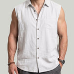 KZZ Men's Solid-Color Loose-Fit Linen Sleeveless Vest