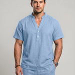 KZZ Men's Summer Short-Sleeve Linen Shirt