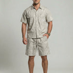 KZZ Men's American Retro Slim Fit Tie-Dye Workwear Short-Sleeve Set