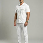 KZZ Solid-Color Button-Down Shirt and Trousers Set