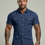 KZZ Durable Short Sleeve Workwear Button Down Shirt