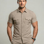 KZZ Men's American-Style Solid Color Shirt