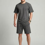 KZZ Solid-Color Crew-Neck T-Shirt and Shorts