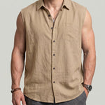 KZZ Men's Solid-Color Loose-Fit Linen Sleeveless Vest