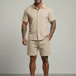 KZZ Short-sleeve button-down shirt and drawstring shorts