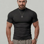 KZZ  Solid Color High Neck Tight-Fitting Short Sleeve T-Shirt
