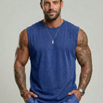 KZZ Men's Washed Sleeveless Fitted Casual Plain Vest