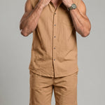 KZZ Casual-Chic Lapel Sleeveless Shirt and Shorts Set