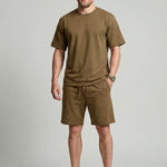 KZZ Solid-Color Crew-Neck T-Shirt and Shorts