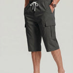 KZZ Men's Solid-Color Cargo Shorts with Flap Pockets