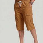 KZZ Men's Solid-Color Cargo Shorts with Flap Pockets