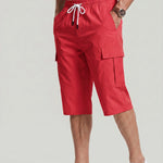 KZZ Men's Solid-Color Cargo Shorts with Flap Pockets