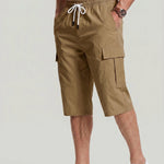 KZZ Men's Solid-Color Cargo Shorts with Flap Pockets
