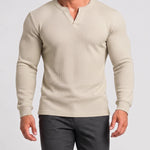 KZZ Men's Minimalist Waffle-Knit Long-Sleeve T-Shirt
