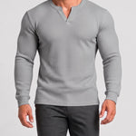 KZZ Men's Minimalist Waffle-Knit Long-Sleeve T-Shirt