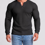 KZZ Men's Minimalist Waffle-Knit Long-Sleeve T-Shirt