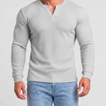 KZZ Men's Minimalist Waffle-Knit Long-Sleeve T-Shirt