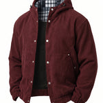 KZZ Men's Corduroy Hooded Retro Fashion Solid Color Jacket