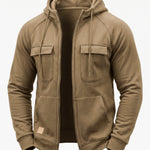 KZZ Men's Outdoor Casual Multi-Pocket Full-Zip Hooded Sweatshirt
