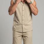 KZZ Casual-Chic Lapel Sleeveless Shirt and Shorts Set