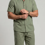 KZZ Men's Solid-Color Linen Shirt and Shorts Set