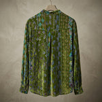Green Printed Velvet Loose Casual Shirt