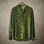 Green Printed Velvet Loose Casual Shirt