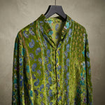 Green Printed Velvet Loose Casual Shirt
