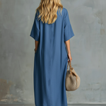 Retro Blue Tencel Denim Short-sleeved Maxi Dress
