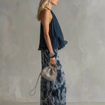 Elegant Urban Navy Blue Printed Wide-leg Pants
